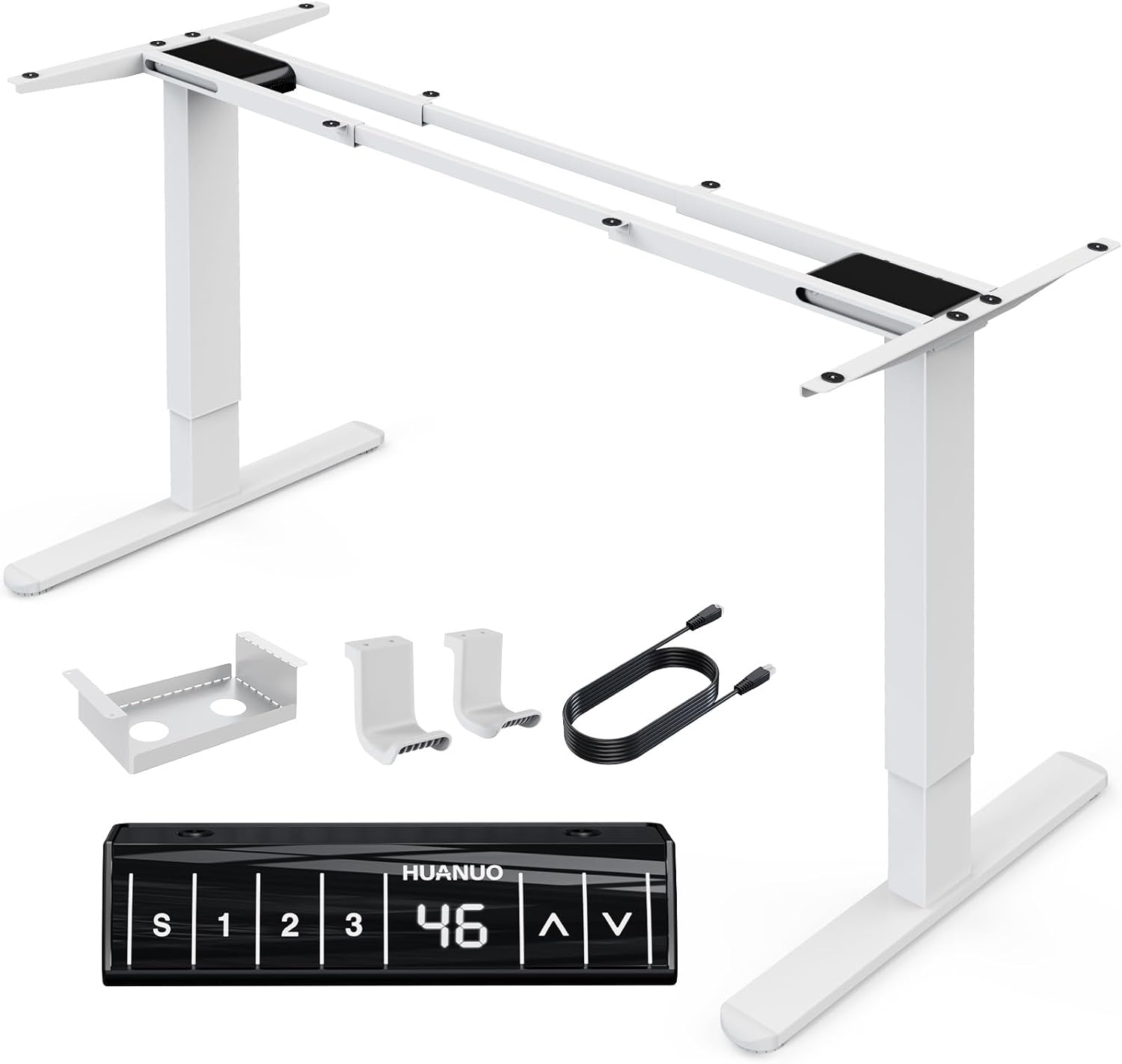 HUANUO Electric Standing Desk Frame with 265 lbs Dual Motor,Thick T-Shaped Desk Legs Made of Automotive-Grade Steel,for Max 90″x31.5″ Desktop, Height Adjustable Desk Frame for Home Office,Frame Only