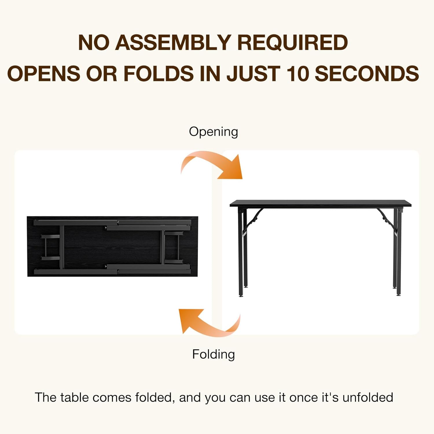 TEMI Long Computer Desk Folding Table - 55.1" Foldable Office Desk, No Assembly, Perfect Writing Table for Bedroom or Apartment, Portable Large Desk or Study Table with Compact Design, Dark Oak