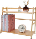 Countertop Organizer Bamboo Spice Rack 2-Tier Desktop Bookshelf Wooden Storage Stand for Kitchen, Office and Dorm, Desk Organizer for Books and Decor (Medium)
