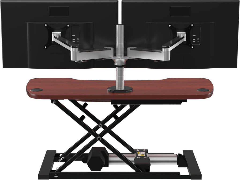 VERSADESK® PowerPro™ Elite 36” x 24" – App Controlled Electric Standing Desk Converter w/USB Charging Port. Raises up to 20”. Fully Assembled – Includes LED Lights. Supports 80 lbs. – Cherry