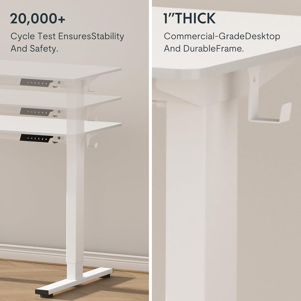 FLEXISPOT EN1 Whole-Piece Standing Desk 48 x 30 inches Electric Height Adjustable Desk for Home Office w/Automatic Smart Keypad (Upgraded White Frame + White Top, 2 Packages)