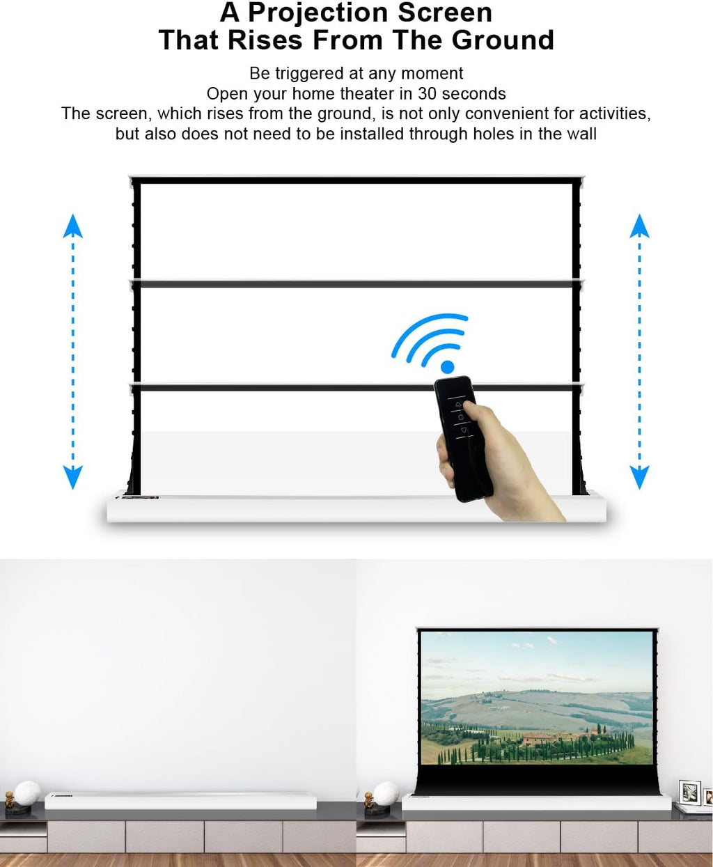 VIVIDSTORM-Movie Screen S 100 inch Motor Rollable Foldaway Portable Screen with White Cinema PVC, 4k 3D HD Gaming/Office Room,Compatible with Standard Projector,VWSDSTW100H