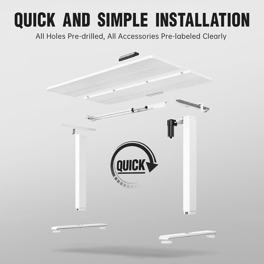 Veken 47.2 Inch Electric Standing Desk, Height Adjustable Sit Stand Up, Wood Desktop, Work Home Office Computer PC Desks, Gaming Writing Study Bedroom Rising Table, Tall Standup Workstation, White
