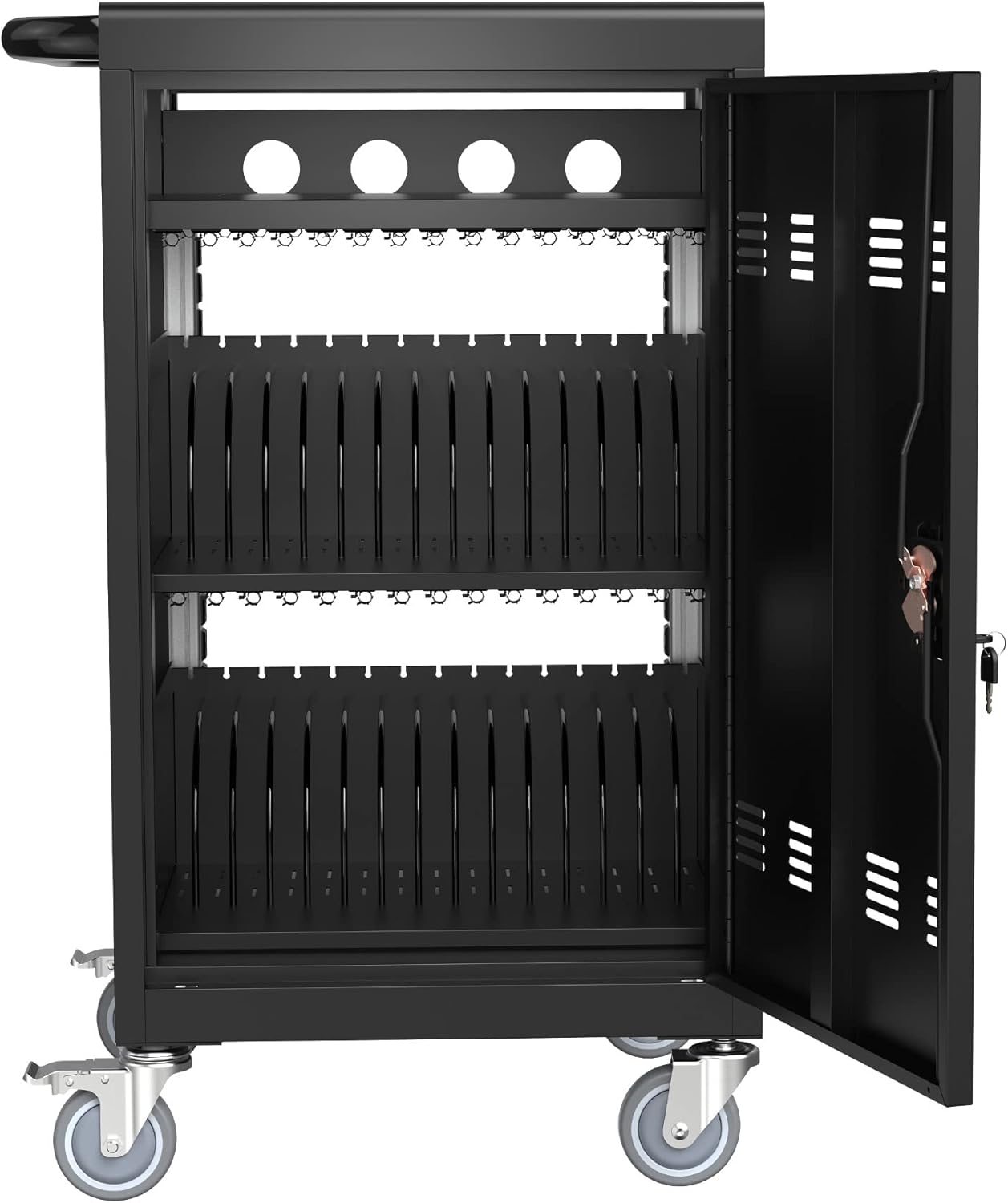32 Device Charging Cart, Laptop and Tablet Storage Cart, Holds Up to 16.3" with Cord Management, Front and Rear Access Locking, Desktop Charging and Storage Cabinet for Classroom or Office.Black
