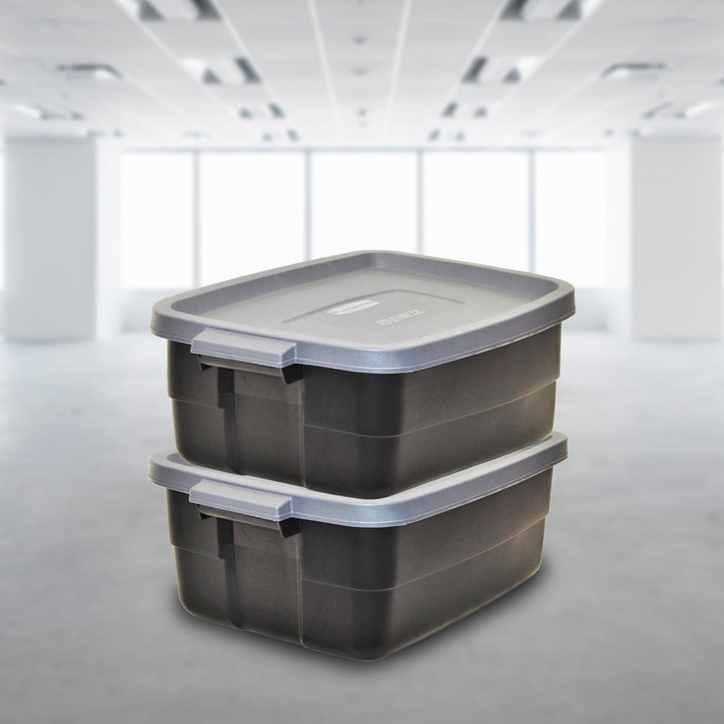 Rubbermaid 3-Pack Garage Storage Bins 18x12 Inch Heavy Duty Storage Bins, Large Capacity - USA Made Stackable Plastic Bins with Lids Black