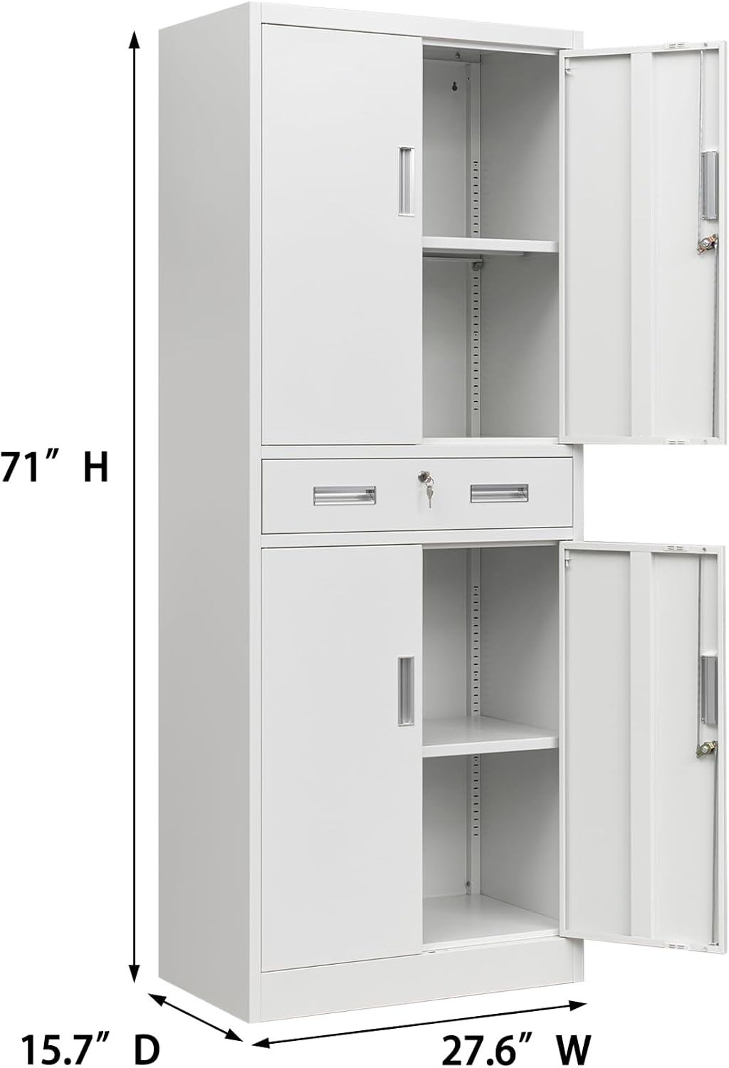 BESFUR Metal Cabinet, Garage Storage Cabinet with Drawer and Adjustable Shelves for Garage, Office, School - White