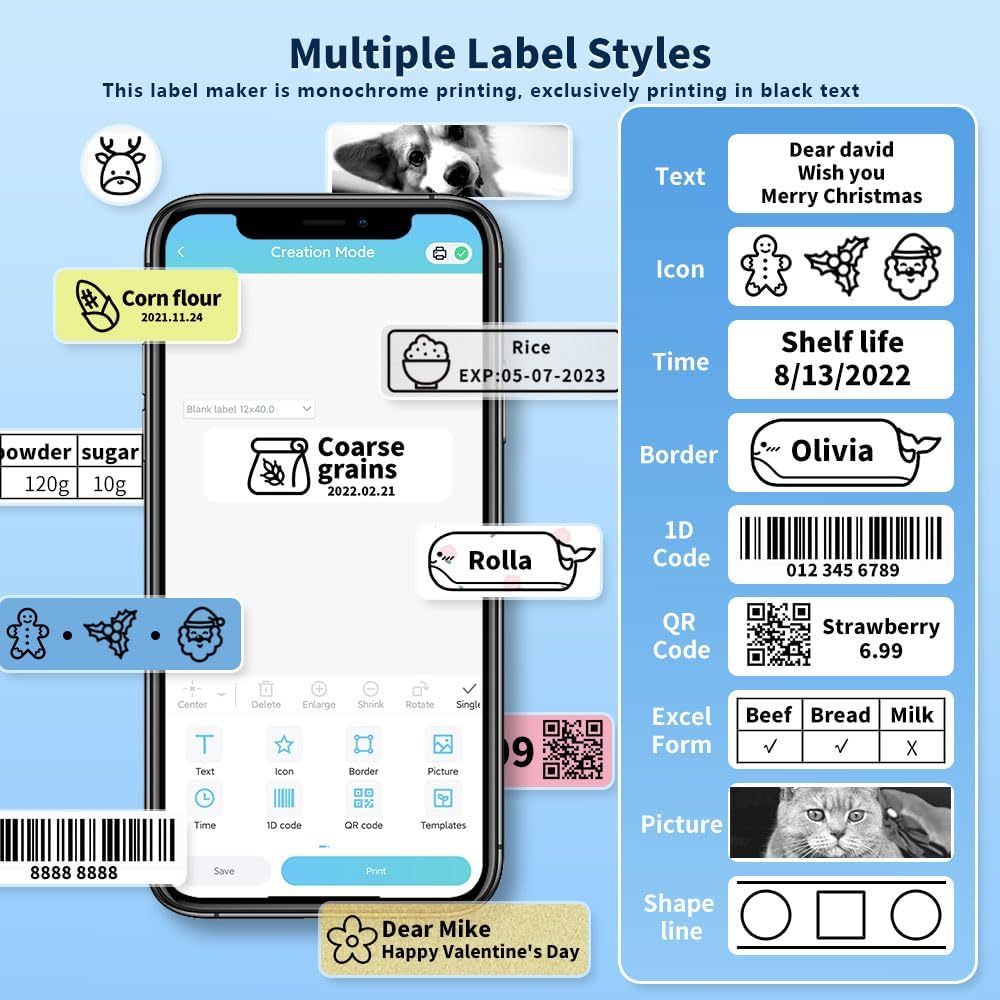 Phomemo D30 Label Maker Machine, Bluetooth Mini Label Maker for Kids School Items, Inkless Thermal Label Printer Portable Sticker Maker for Classroom Home Small Business Organizing