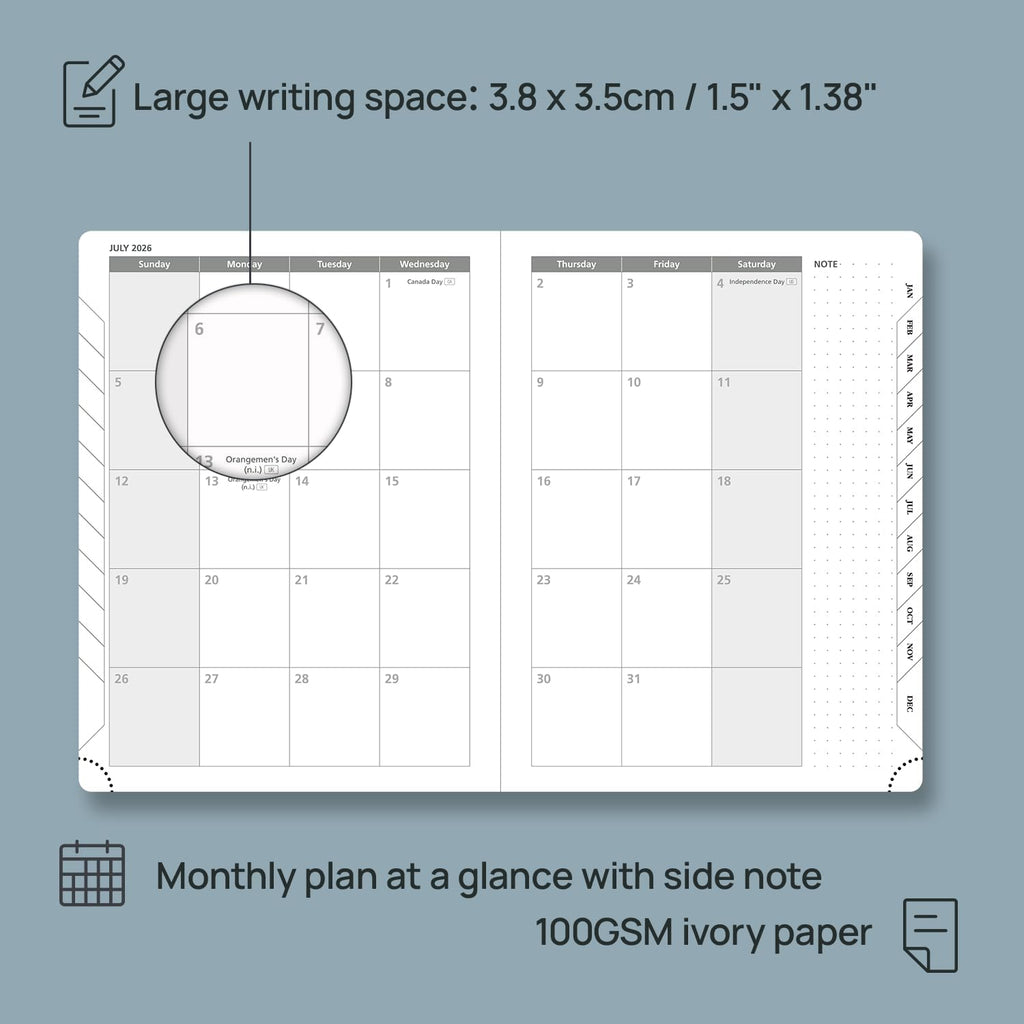 POPRUN Weekly Planner 2026 Calendar (Medium 6.75" x 8.75") 12 Months Notebook with Horizontal Layout, Leather Hardcover, Inner Pocket, 100GSM Thick Paper, Pen Holder - Black