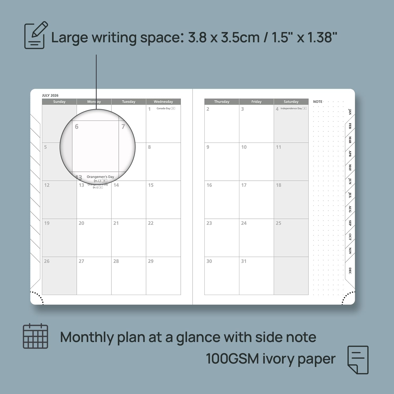 POPRUN Weekly Planner 2026 Calendar (Medium 6.75" x 8.75") 12 Months Notebook with Horizontal Layout, Leather Hardcover, Inner Pocket, 100GSM Thick Paper, Pen Holder - Black