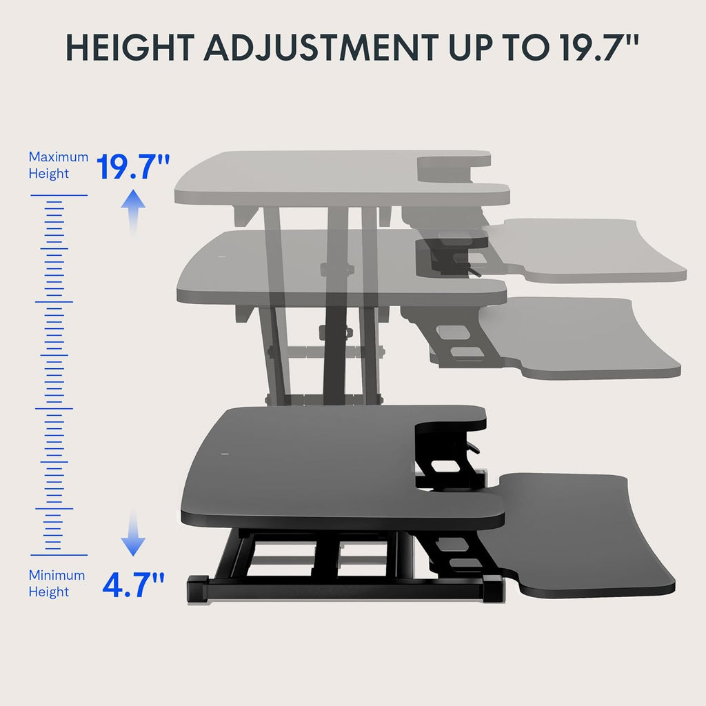 FLEXISPOT Sit to Stand up Desk Riser 42in Standing Desk Converter Height Adjustable Computer Workstation with Large Keyboard Tray Black