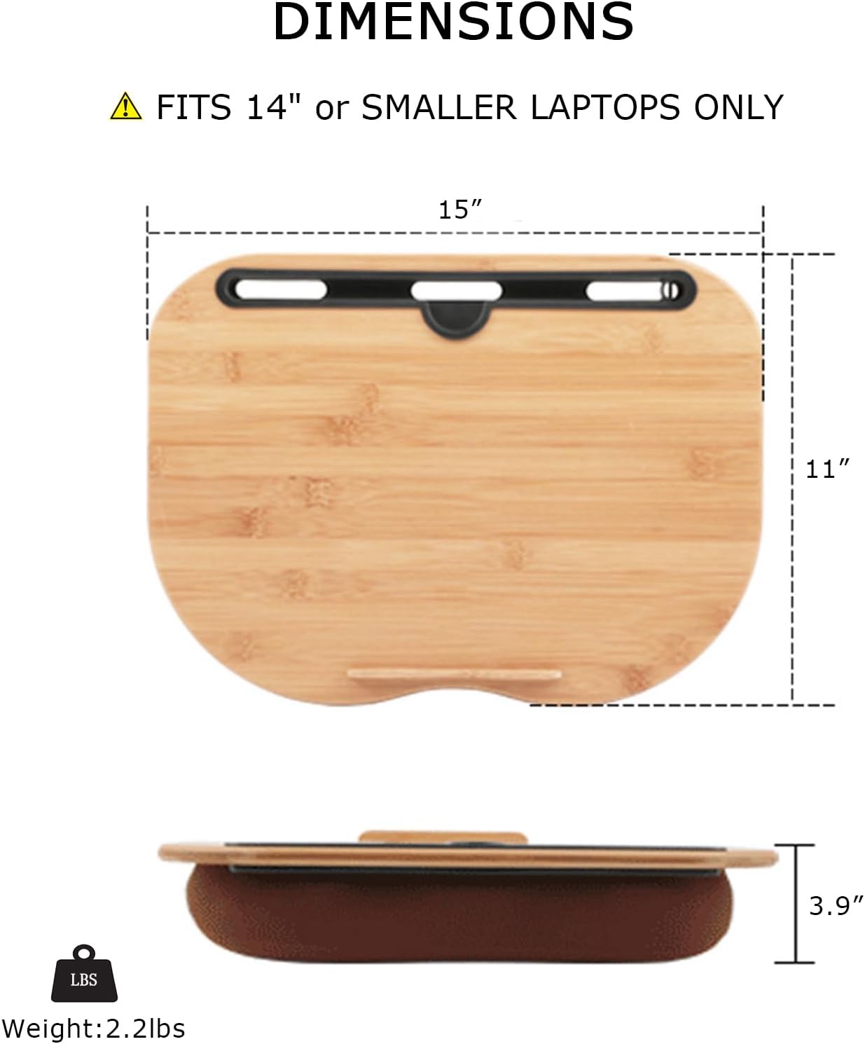 SUMISKY Lap Desk for 14" Laptops-Bamboo Laptop Desk with Cushion & Phone Holder, Portable Laptop Stand with Tray, 15x11 Inches with Bag