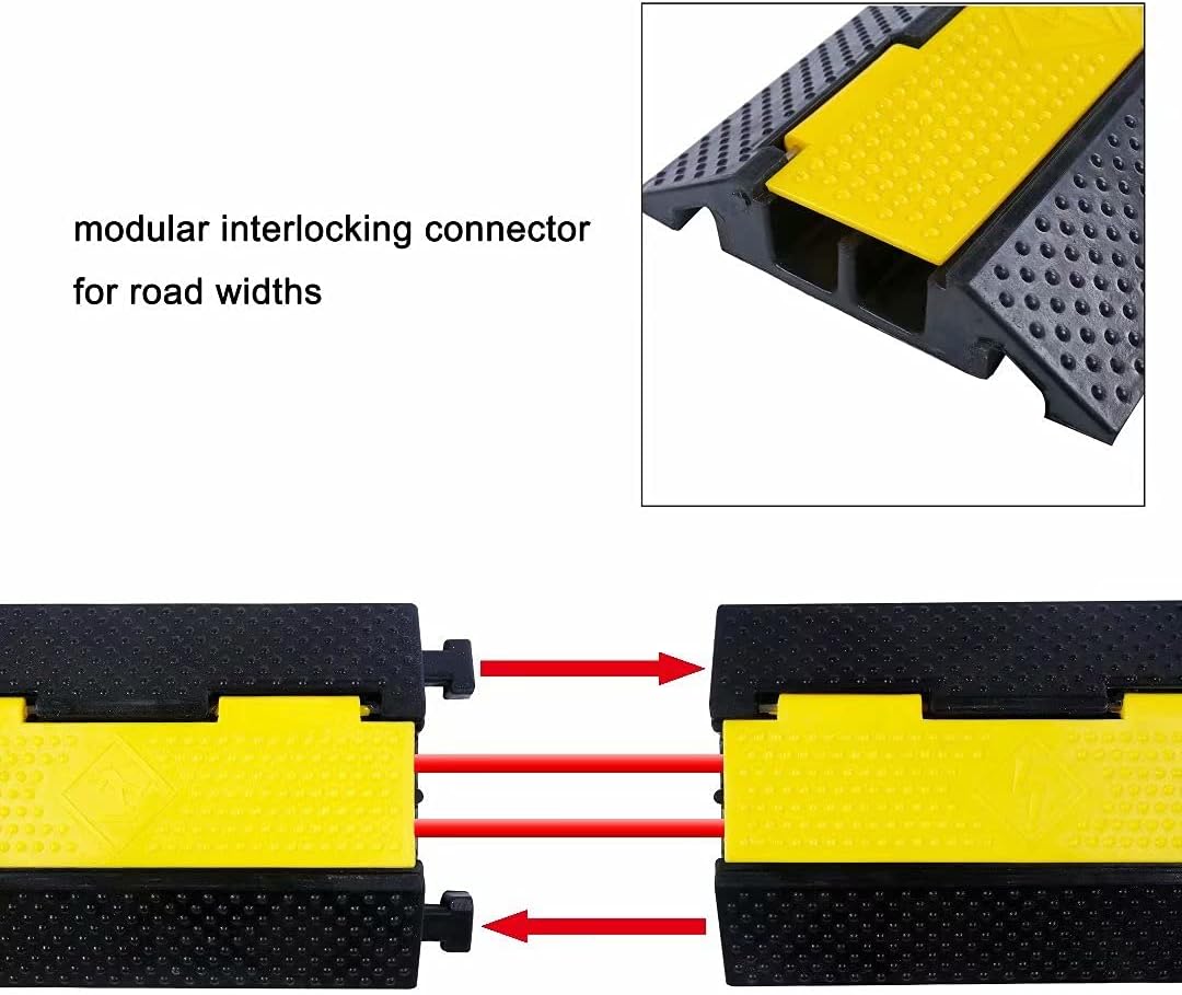 Rubber Cable Ramp Cord Cover Cable Protector Ramps Wire Hose Protective 2 Channel 22000Lbs Load Capacity Traffic Speed Bump for Asphalt Concrete Gravel Driveway Indoor Outdoor, 5 Pack