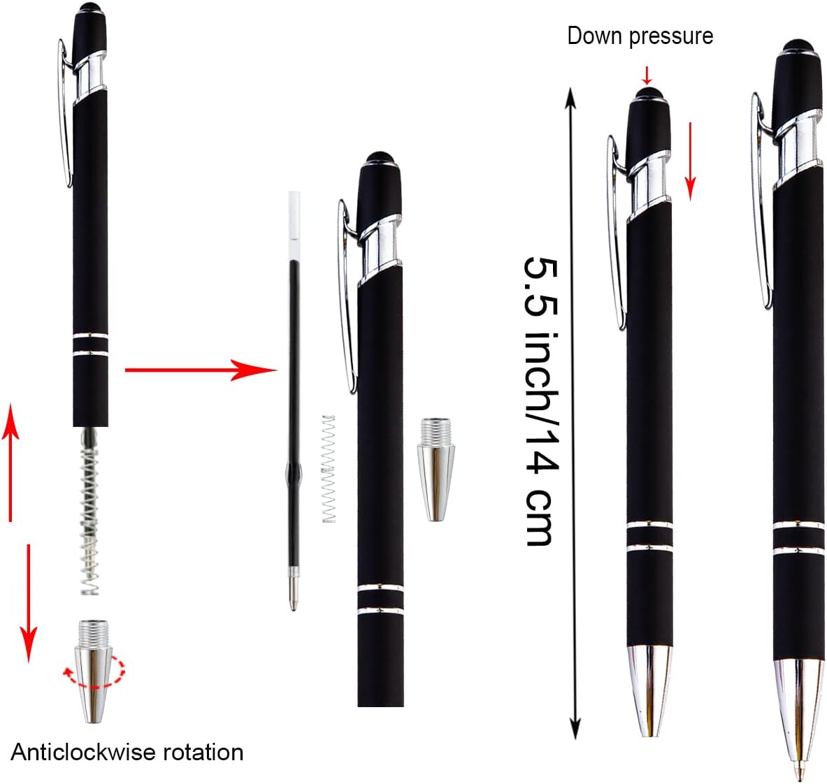 PASISIBICK 8 Pieces Ballpoint Pens with Stylus tip, 2-in-1 Stylus Retractable Ballpoint Pen, Metal Stylus Pen for Touch Screens, 1.0 mm Black Ink