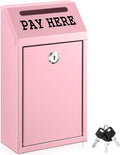 Safe Cash Box Money Collection Metal Donation Box with Lock Wall Mount Pre Drilled Mailbox Delivery Ballot for Home Office Outdoor Self Serve Stand(Pink,10.2 x 5.7 x 2.8 Inch)