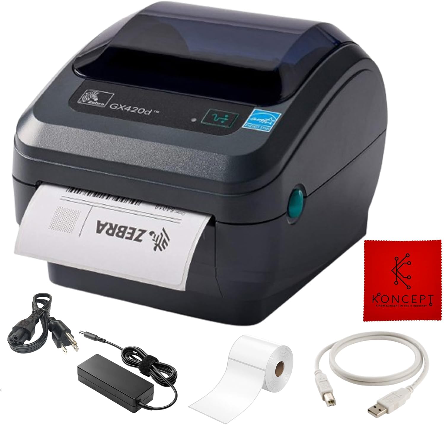GX420D Zebra Direct Thermal Label, Receipt & Barcode Printer - 1 Year Warranty - with USB 2.0 Cable, 4x6 Label Roll, 24V & Microfiber Cleaning Cloth - Parallel Connectivity (Renewed)