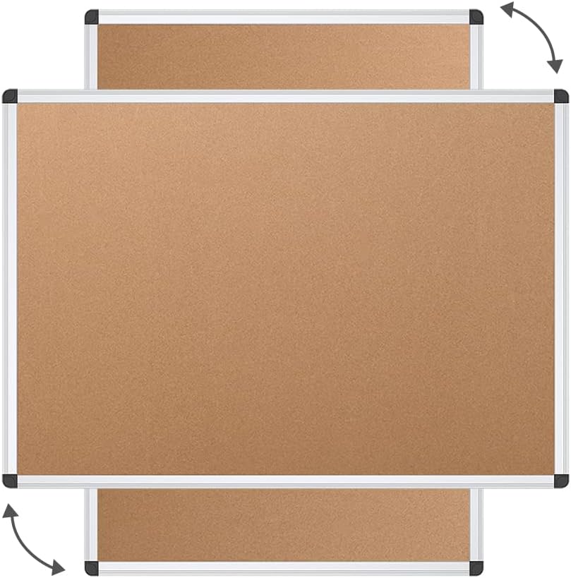 VIZ-PRO Cork Notice Board, 48 X 36 Inches, Cork Bulletin Board with Silver Aluminium Frame