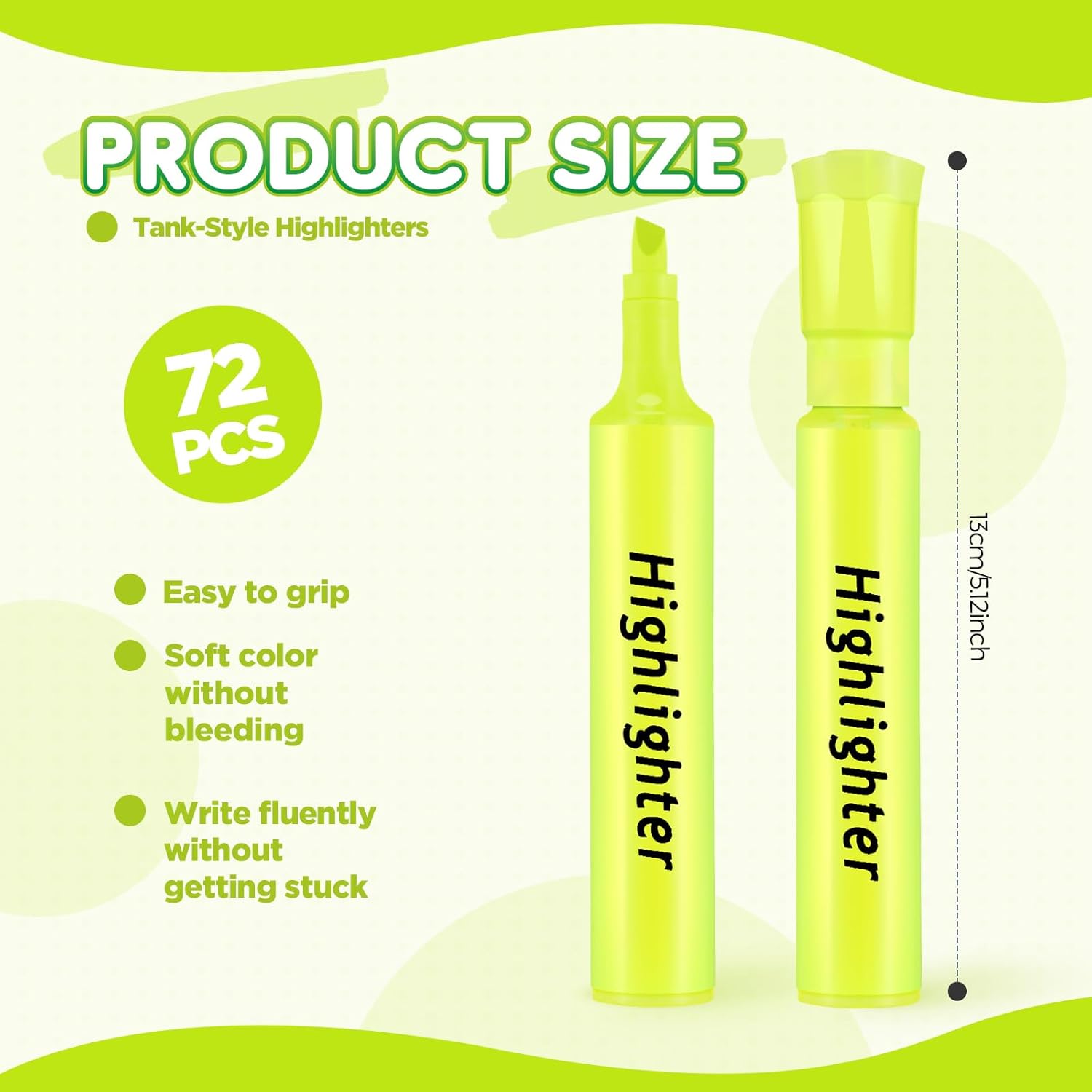 Qilery 72 Pack Highlighters Bulk, Tank Style Chisel Tip Highlighters Markers Quick Drying for Kids and Adult Coloring, Classroom Home Office School Supplies (Yellow)