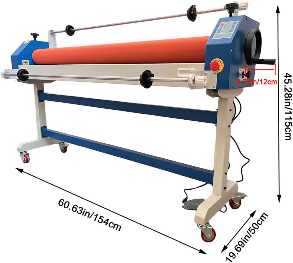 51in Electric Manual Cold Roll Laminator 1300mm Wide Format Vinyl Photo Film Hold Rod Laminating Machine with Casters Soft Rubber Roller for Commercial Offices
