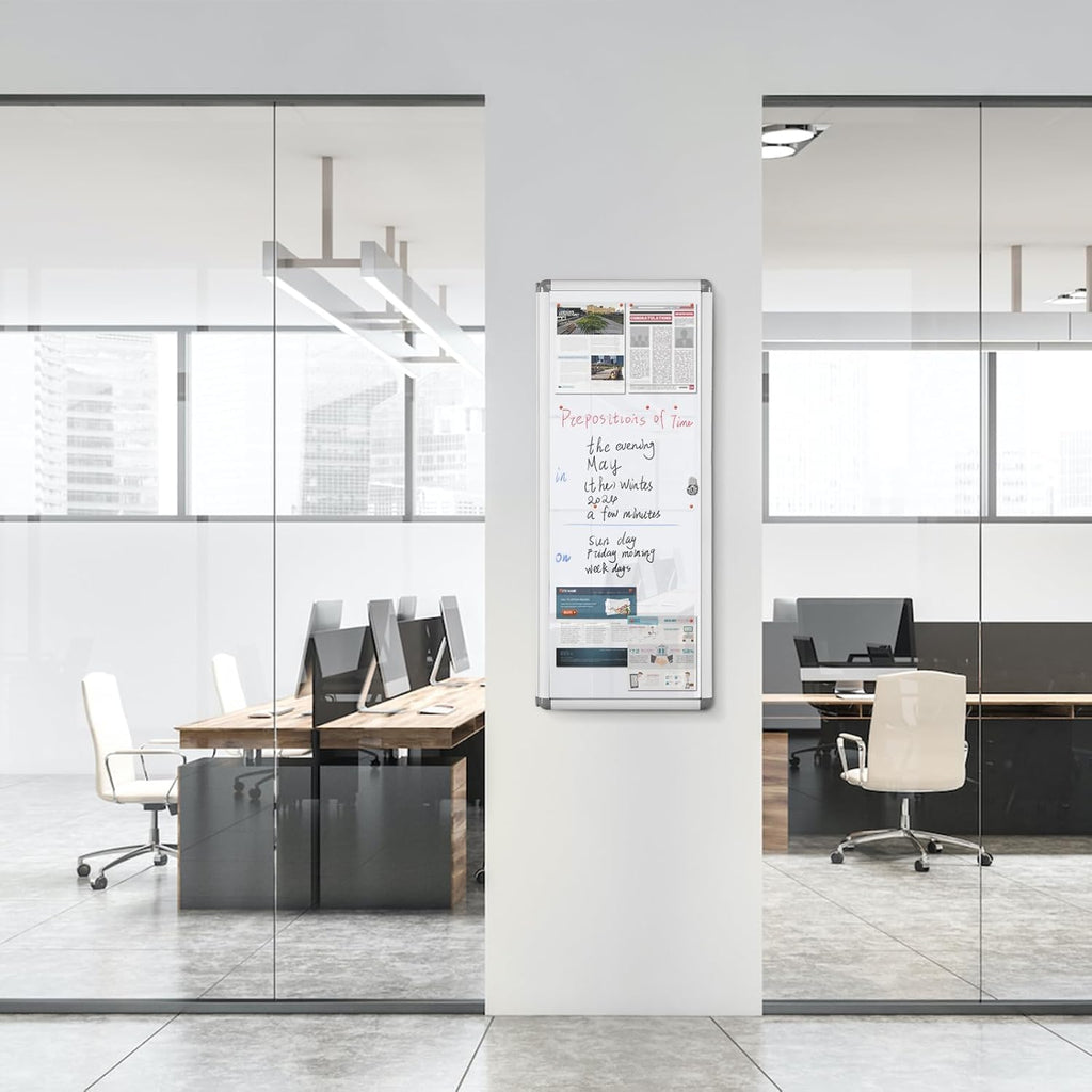 SWANCROWN Enclosed Bulletin Board Magnetic Dry Erase Noticeboard Lockable Display Boards White with Aluminium Frame 38x14inch(4xA4)