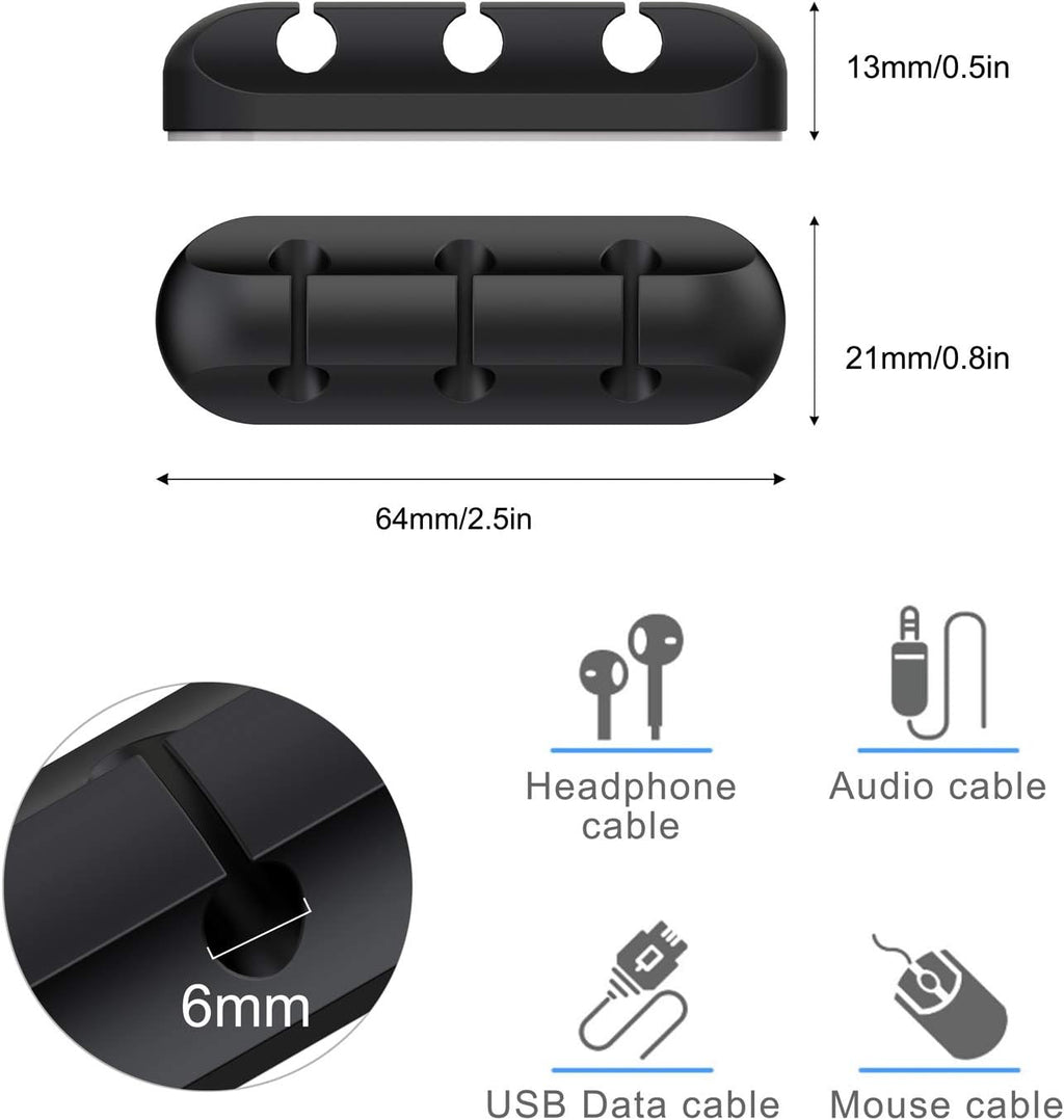 SOULWIT Cable Holder Clips, 3-Pack Cable Management Cord Organizer Clips Silicone Self Adhesive for Desktop USB Charging Cable Nightstand Power Cord Mouse Cable Wire PC Office Home