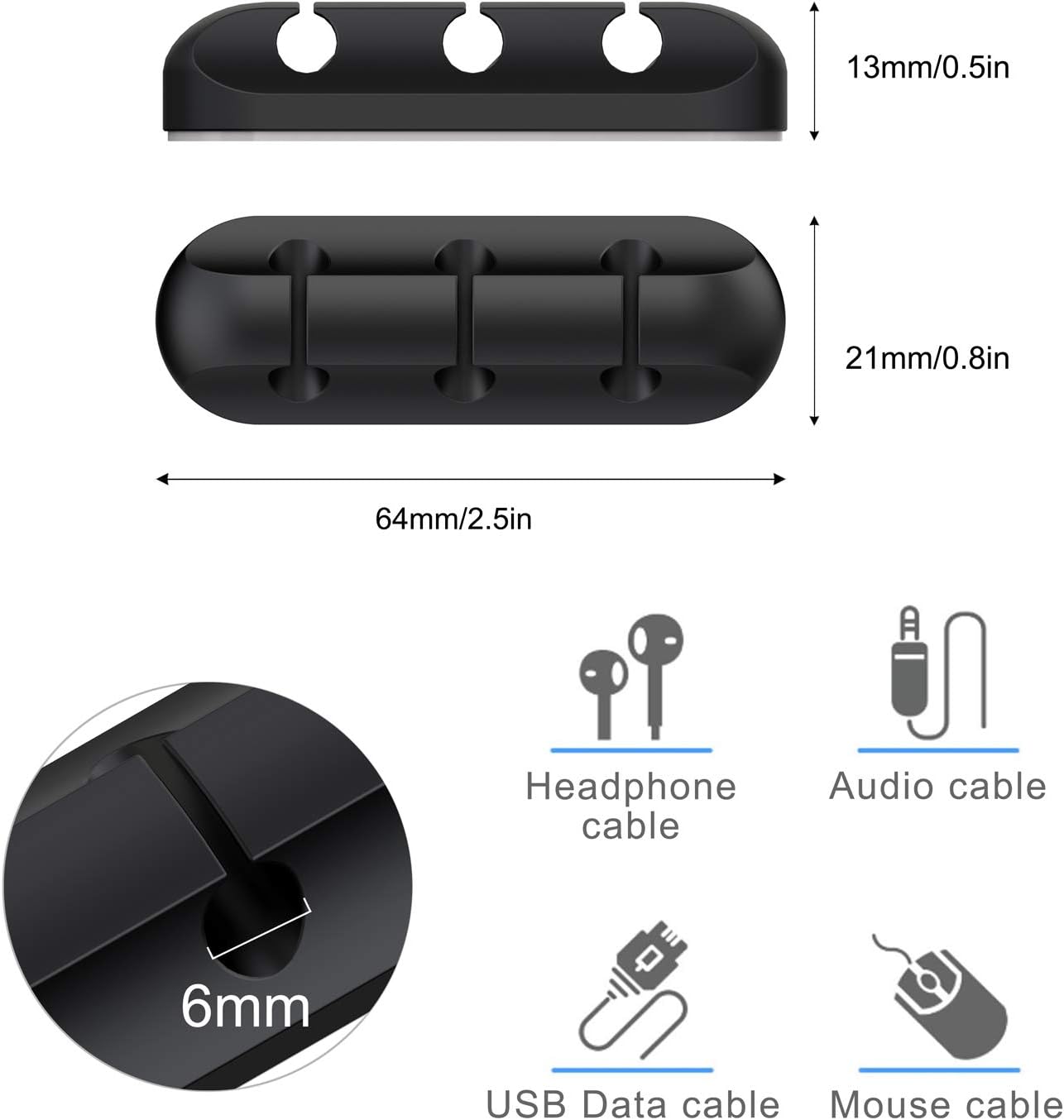SOULWIT Cable Holder Clips, 3-Pack Cable Management Cord Organizer Clips Silicone Self Adhesive for Desktop USB Charging Cable Nightstand Power Cord Mouse Cable Wire PC Office Home
