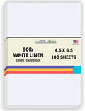 100 Bright White Linen 80# Cover Paper Sheets - 4.5 X 6.5 Inches Invitation 1/2" Smaller than 5X7 Size - 80 lb/pound Card Weight - Fine Linen Textured Finish