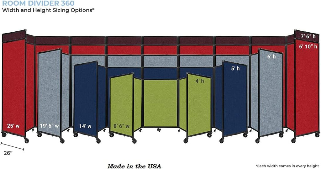 Versare Room Divider 360 Portable Wall Partition | Folding Panels | Large Freestanding Divider | Locking Wheels | Temporary Room Separator | 25' x 7'6'', Cloud Gray