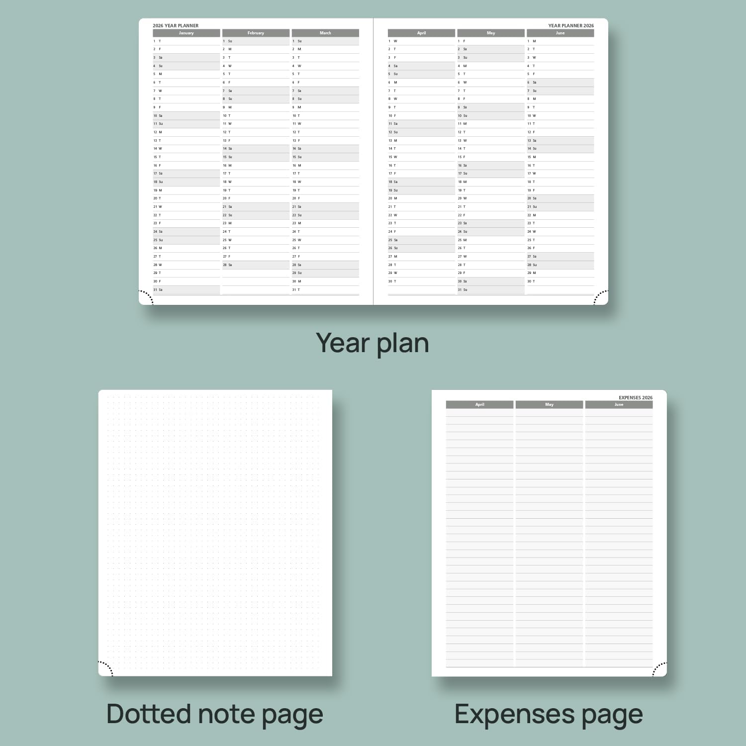 POPRUN Planner 2025-2026 (Large - 8.5'' x 10.5'') Academic Weekly Calendar (July 2025 - June 2026) with Hourly Time Slots, Monthly Tabs, 100GSM Thick Papers, Leather Soft Cover - Blue Green