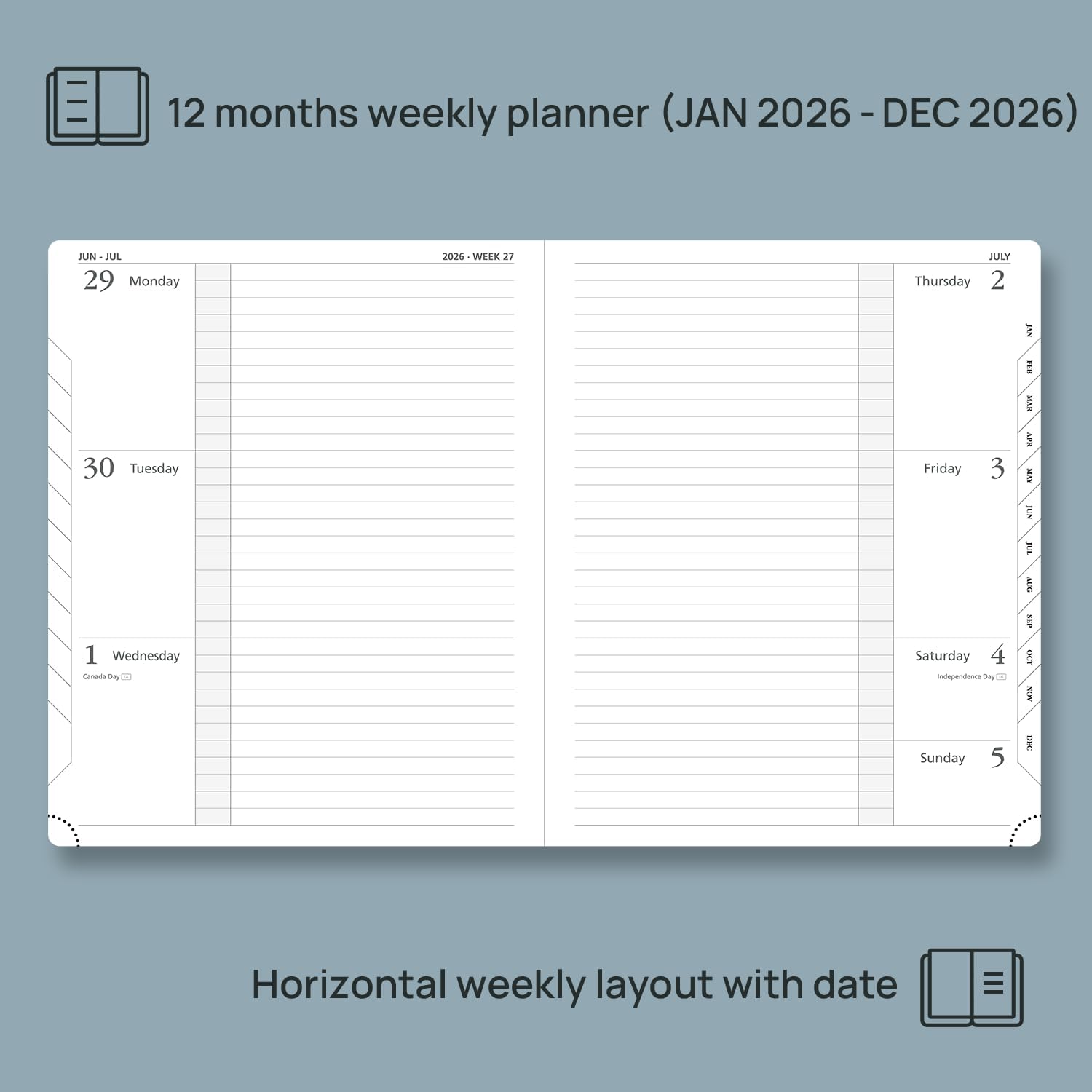 POPRUN Weekly Planner 2026 Calendar (Large 8.5" x 10.5") 12 Months Notebook with Horizontal Layout, Leather Hardcover, Inner Pocket, 100GSM Thick Paper, Pen Holder - Soft Pink