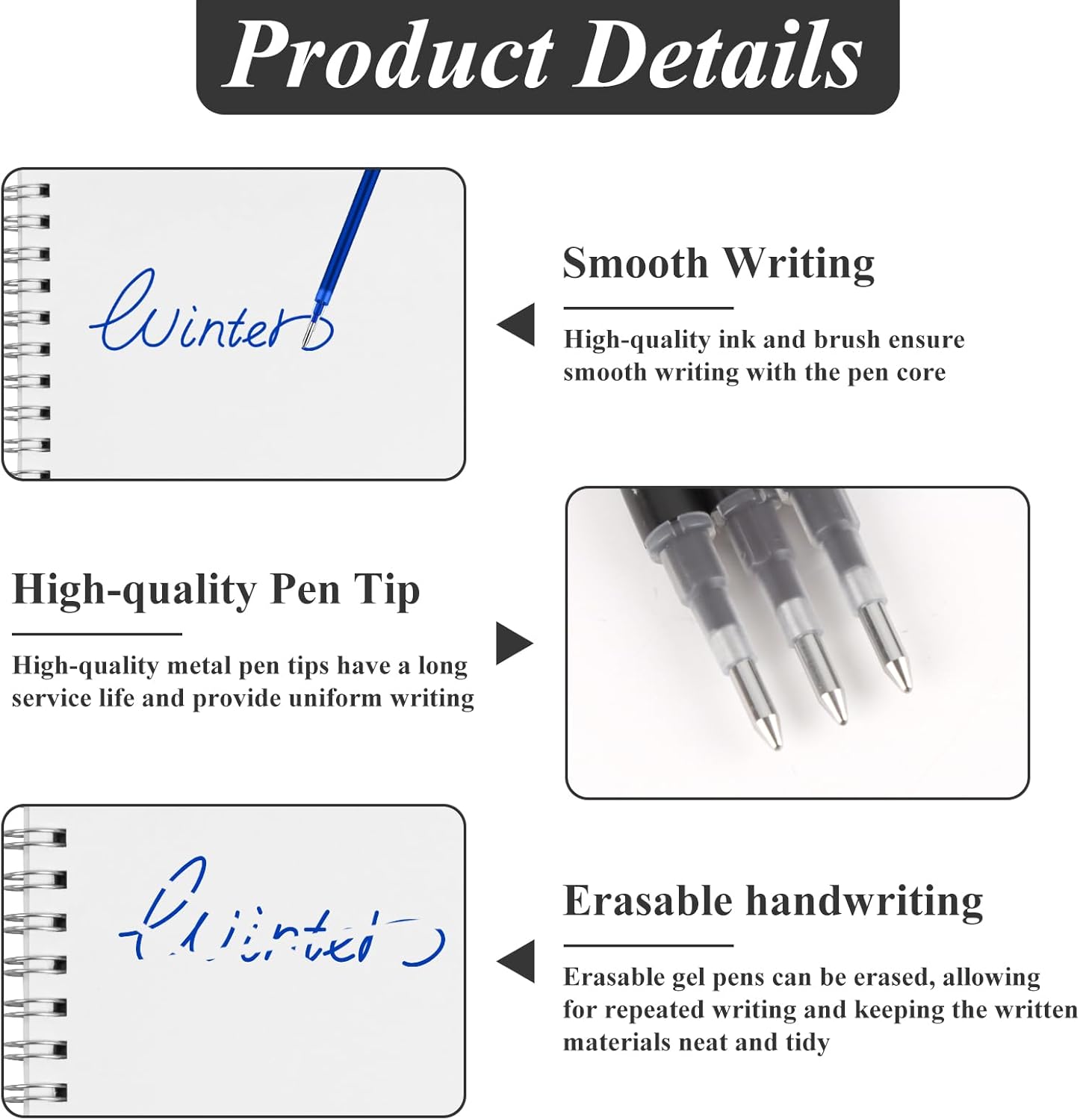 0.7 mm Erasable Gel Ink Pen Refills Compatible with Frixion Friction, Smooth Writing Multicolor Retractable Fine Point Pen Refill for School Office Home Art (Blue & Black, 24)