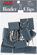 JAM PAPER Colorful Binder Clips - Large - 1 1/2 Inch (41 mm) - Grey Binderclips - 12/Pack