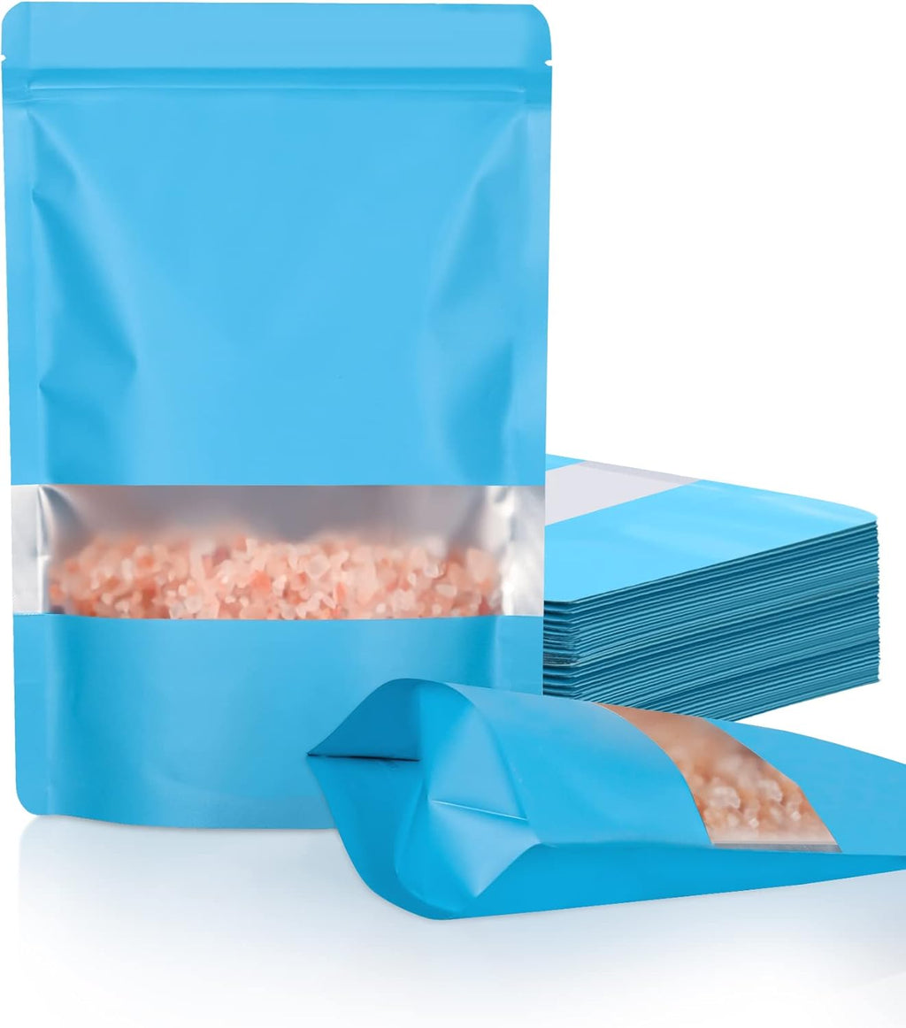 FireKylin 100 Pack Smell Proof Bags 5.5" x 7.8", Resealable Bags with Matte Window, Foil Pouch Stand Up Sealable Bags for Packaging（Blue）