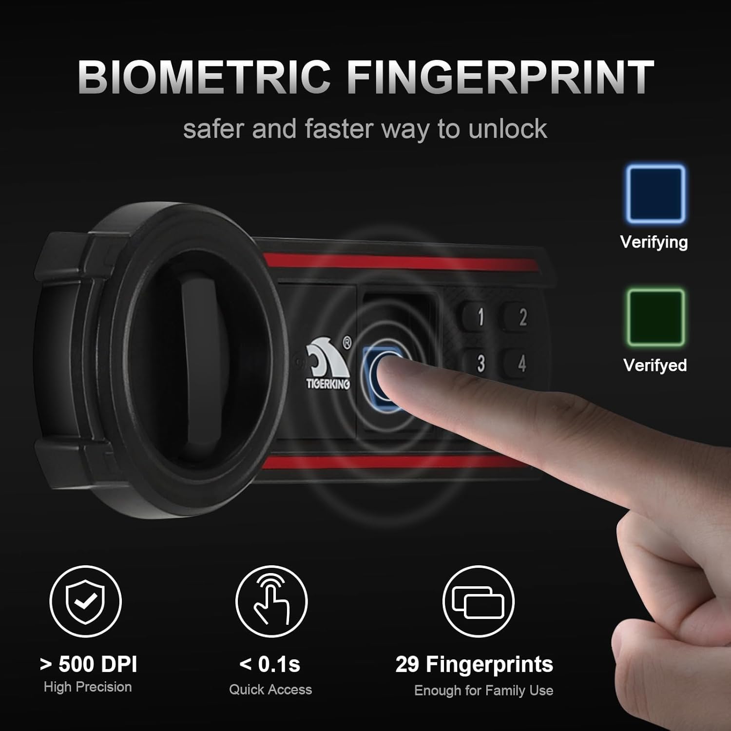 TIGERKING Biometric Fingerprint Safe Box, 1.8 Cubic Feet Digital Keypad Security Safes with Removable Shelf, Quick-Access Smart Biometric Safe for Home and Office
