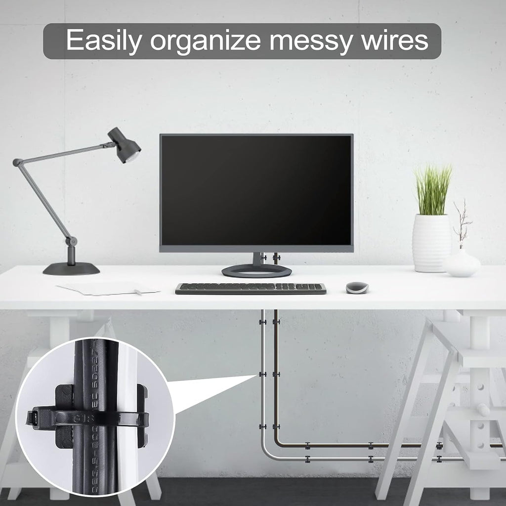 XHF 100 Pcs Cable Zip Tie Saddle Type Mounts Base with 100 Pcs 8" Cable Ties and 100 Pcs Tapping Screw, Wire Cable Clips Organizer Holders Clamps Black