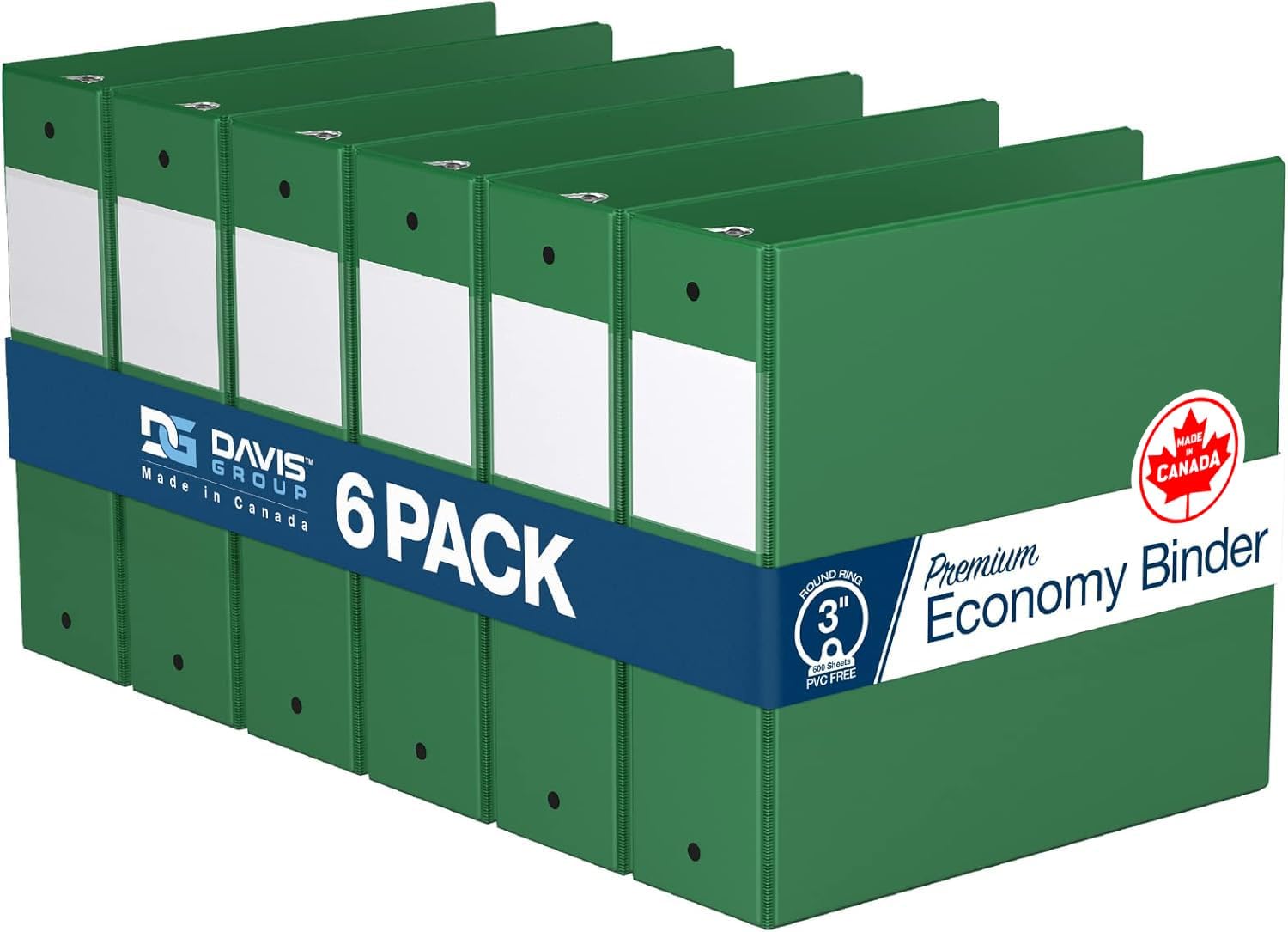 Premium Economy 6-Pack 3-Ring Binders for School or Office, Round-Ring Binders, 3 Inch, Green