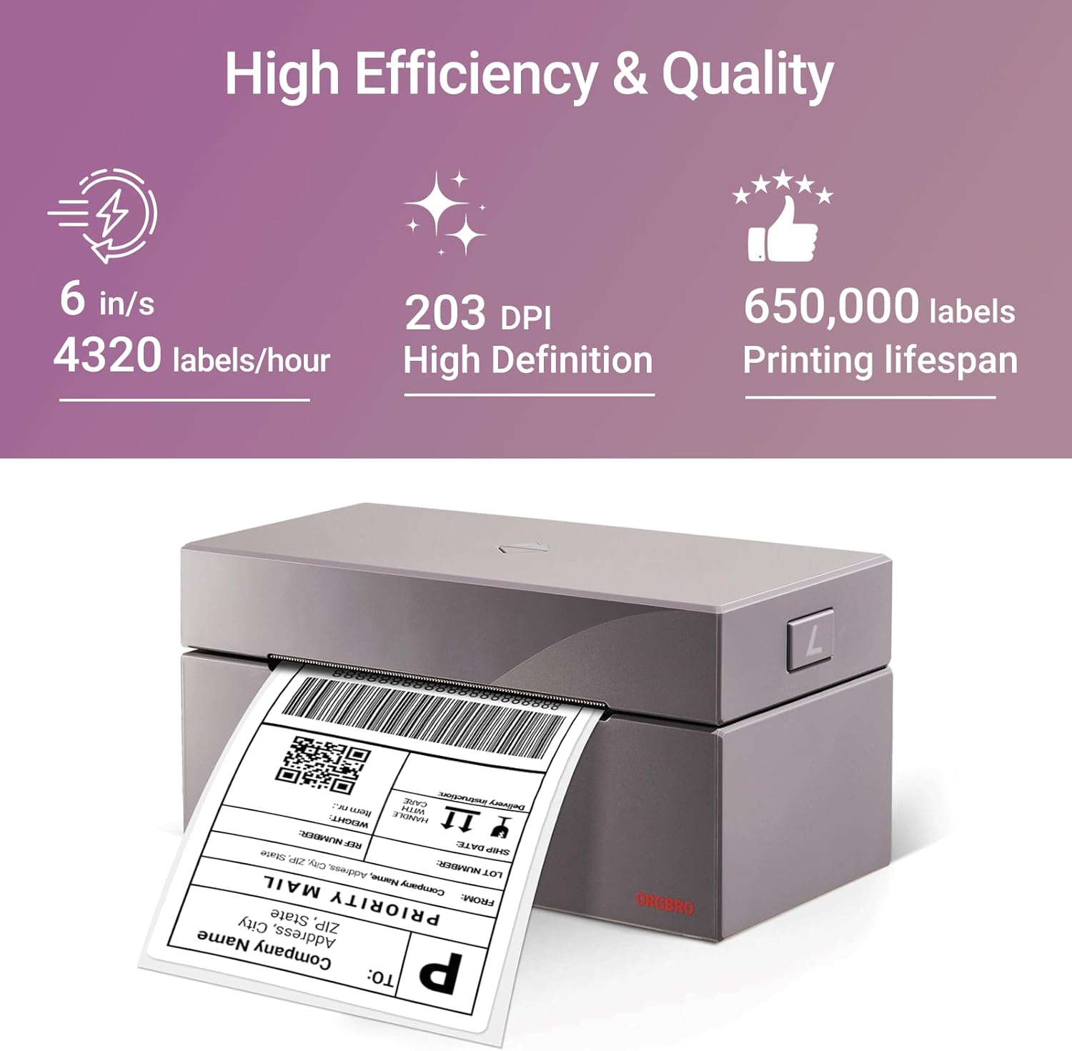 ORGBRO Z1 Thermal Shipping Label Printer, 4x6 Label Printer for Small Business, High Speed for Commercial Grade Shipping Packages, Support Windows, Mac, Chrome and Linux (USB Only)