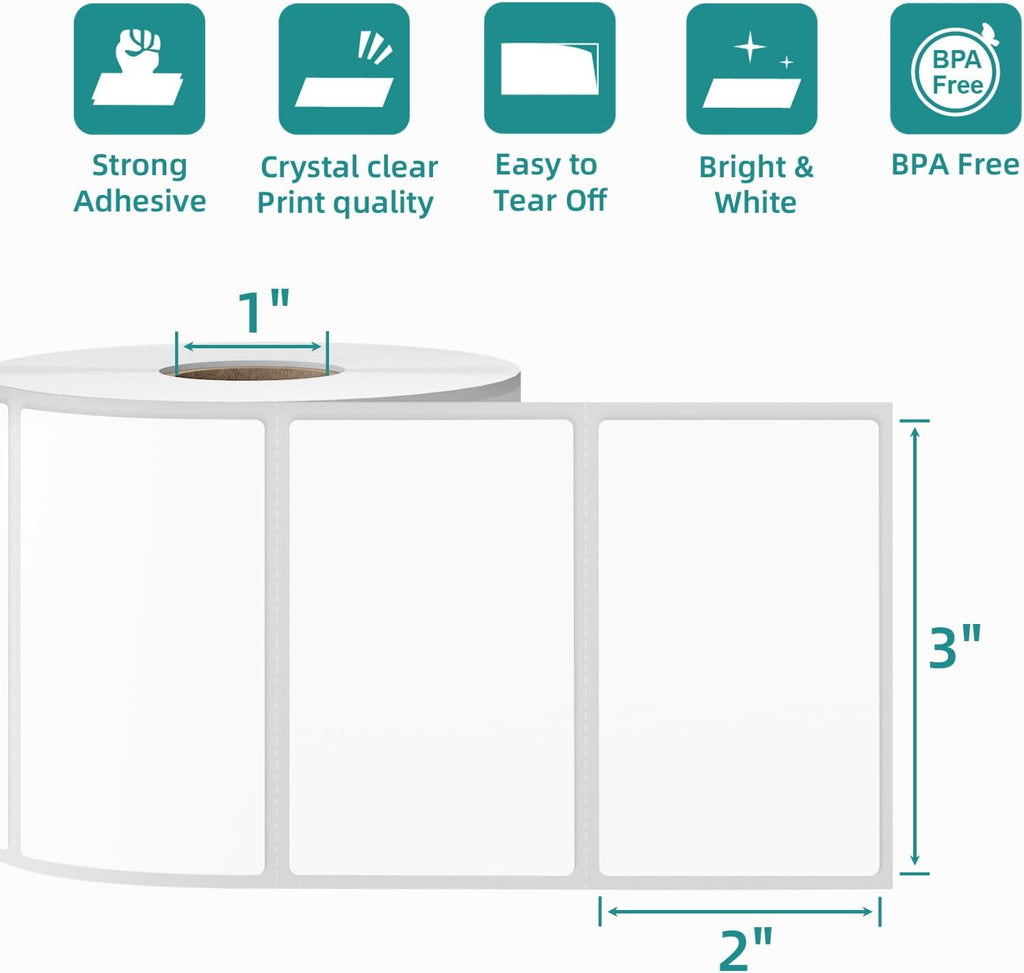 3"x2" Direct Thermal Labels for Zebra LP2844 GK420D ZD421 ZD420 Series, 12 Rolls 8400 Pcs 2x3 Waterproof Strong Adhesive Barcode Return Address Label Used with Rollo MUNBYN Desktop Printer