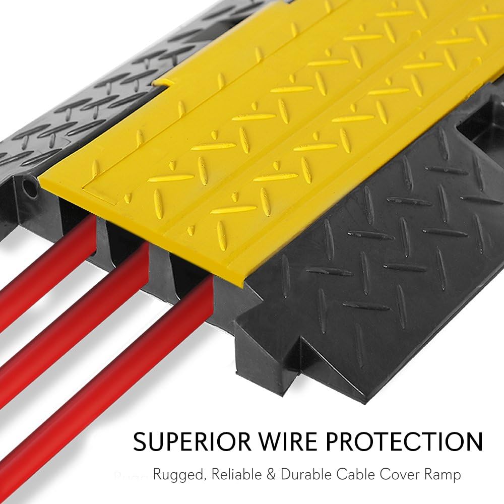 Pyle Durable Cable Protective Ramp Cover - Supports 33000lbs Three Channel Heavy Duty Cord Protection w/ Flip-Open Top Cover, 35.4” x 13.6” x 1.96” Cable Concealer for Indoor Outdoor Use PCBLCO105