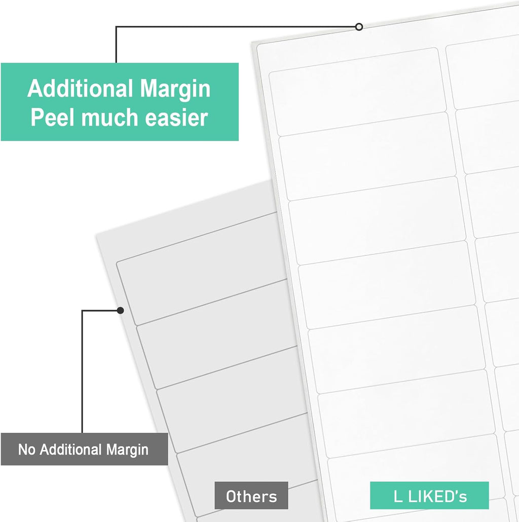L LIKED Printable Address Labels, 1" x 2-5/8", 1,500 Labels, 30 per Sheet, Label Stickers for Envelopes (50 Sheets)