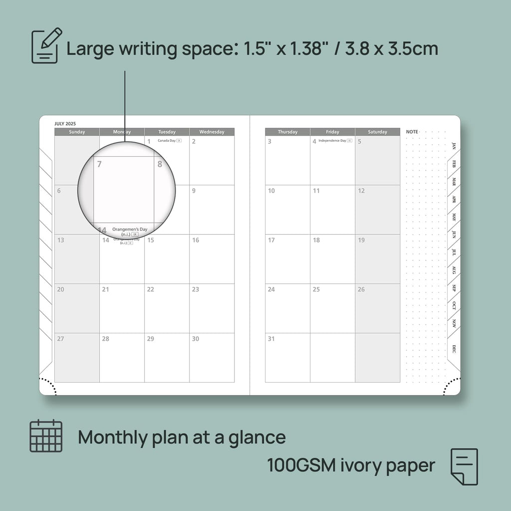 POPRUN Planner 2025-2026 (Medium - 6.5'' x 8.5'') Academic Weekly Calendar (July 2025 - June 2026) with Hourly Time Slots, Monthly Tabs, 100GSM Thick Papers, Leather Soft Cover - Brown
