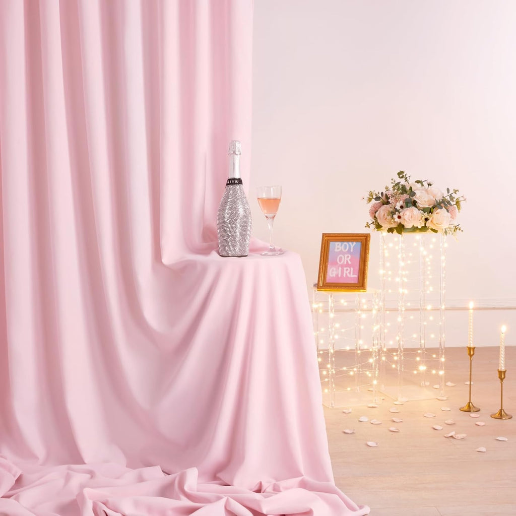 Pink Backdrop Curtains 4 Panels 5ft x 10ft Polyester Photography Backdrop Drapes for Baby Shower Party Wedding Stage Decorations