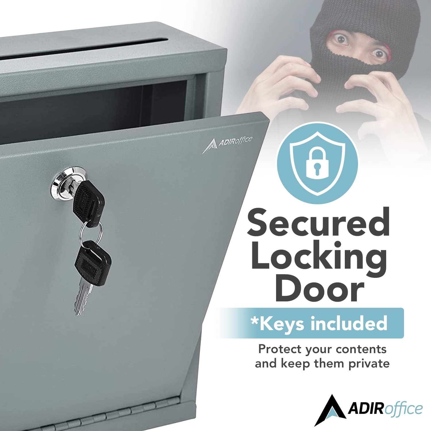Adir Metal Suggestion Box with Lock and Slot, Wall Mount Deposit Box for Payments and Checks, Office Mail Box for Employees, Mailbox for House, Safe Drop Box with Keys - 3x10x12 Inch Gray