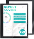Binditek 100 Pack Clear Front Report Covers with 3 Prongs, 100-Sheet Capacity, Heavy-Duty Plastic Report Folder with Black Back Covers, 3 Metal Prongs Fasteners, for Letter Size, Office Supplies