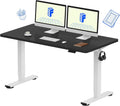 FLEXISPOT EN1 One Piece Standing Desk, 55 x 28 Inch Desktop Electric Adjustable Height Desk for Home Office and Computer Workstation (White Frame + Black Top, 2 Packages)