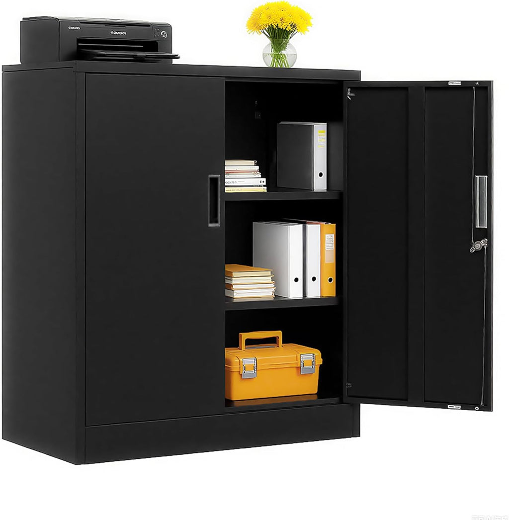 BESFUR Metal Garage Storage Cabinet 36"H, Steel Locking Cabinet with 2 Lockable Doors and 2 Adjustable Shelves easy to assemble for Home Office, Garage,School, Apartment, Warehouse, Utility Room,Black