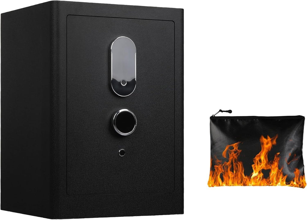 4.0 Cu.Ft Large Fingerprint Safe Box with Fireproof Waterproof Bag, Biometric Home Safe with Lockable Inner Box for Valuables,108 Pounds Heavy Duty Digital Vault with Keys, Removable Shelf, Black