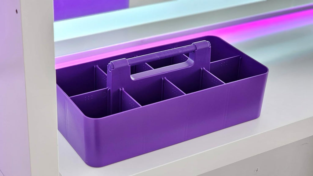 -Large Portable Caddy, DIY Dividers, 8 Compartments, School Office Supplies Home Business Organizer Portable Basket with Handle Made in USA (6 PACK, Royal Purple)