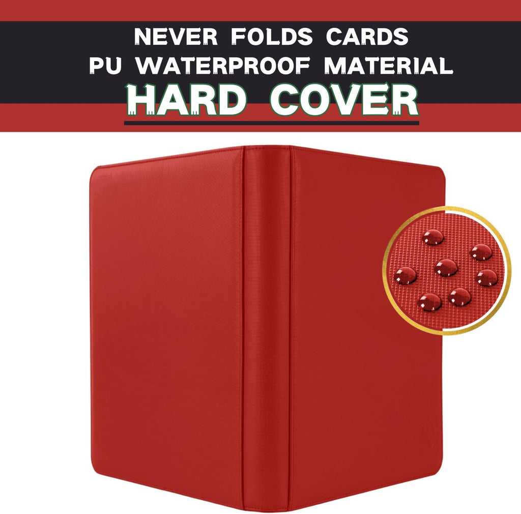 Toploader Binder, Holds 128+ Toploaders, 4 Pocket Top Loader Card Storage Case, Double-Sided Pockets for trading card in 3 x 4'' Toploaders（Red）