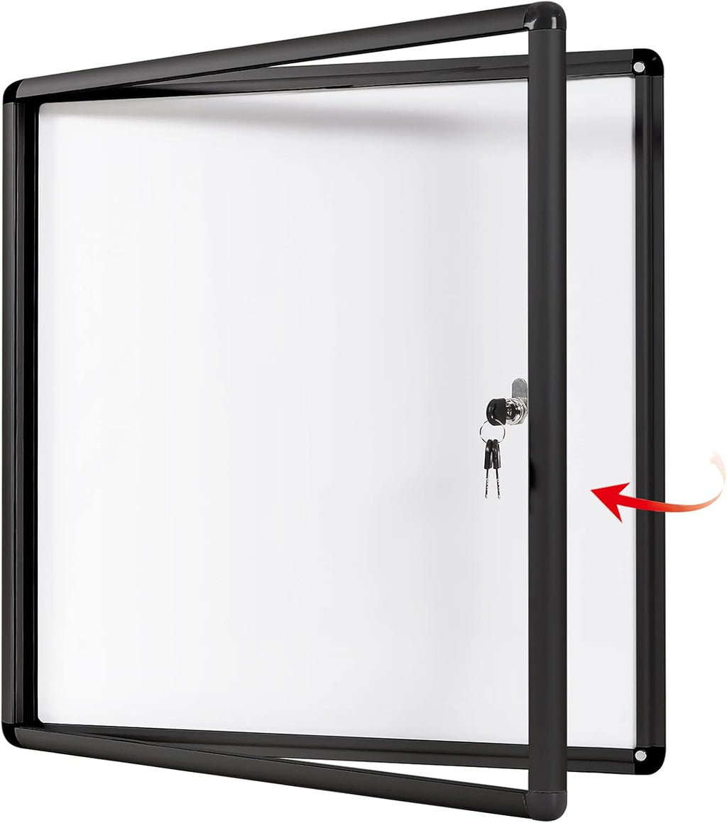 SWANCROWN Lockable Bulletin Boards Black Frame Enclosed Display Case,with Magnets,for School Message Notice 28x26inch(6XA4)