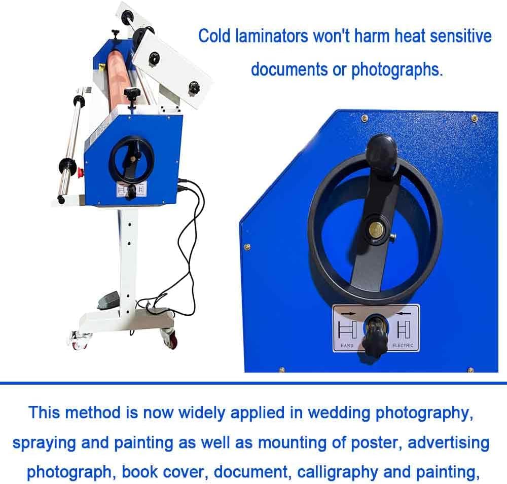 63in(1600mm) 110V Semi-auto Cold Laminating Machine with Soft Rubber Roller, Electric/Manual, Adjustable Speed Laminator with Foot Pedal, for Cold Mounting Photos
